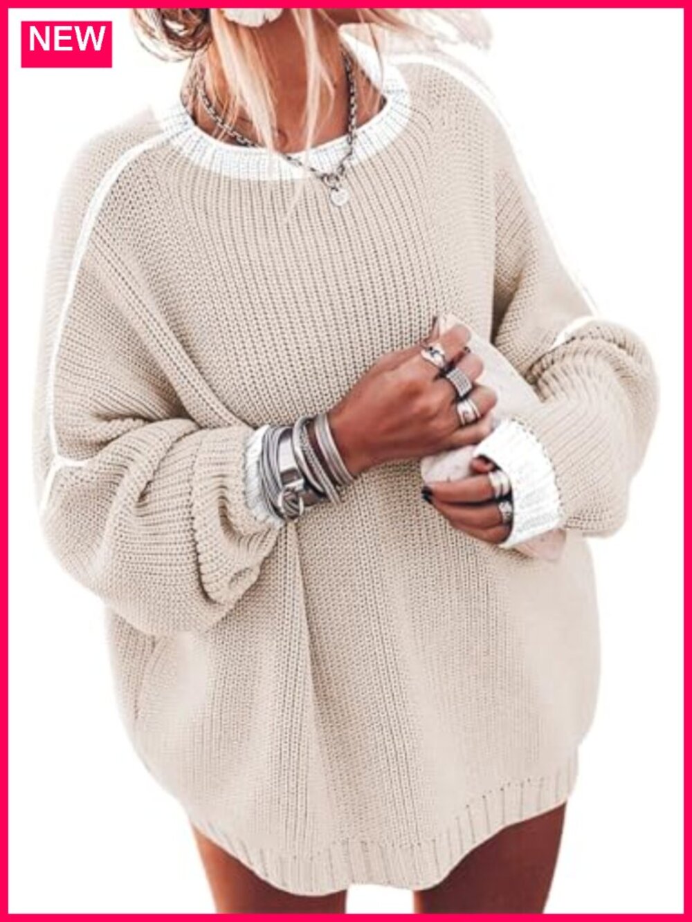 Oversized Chunky Knit Sweater Batwing Sleeve Mock Neck Pullover